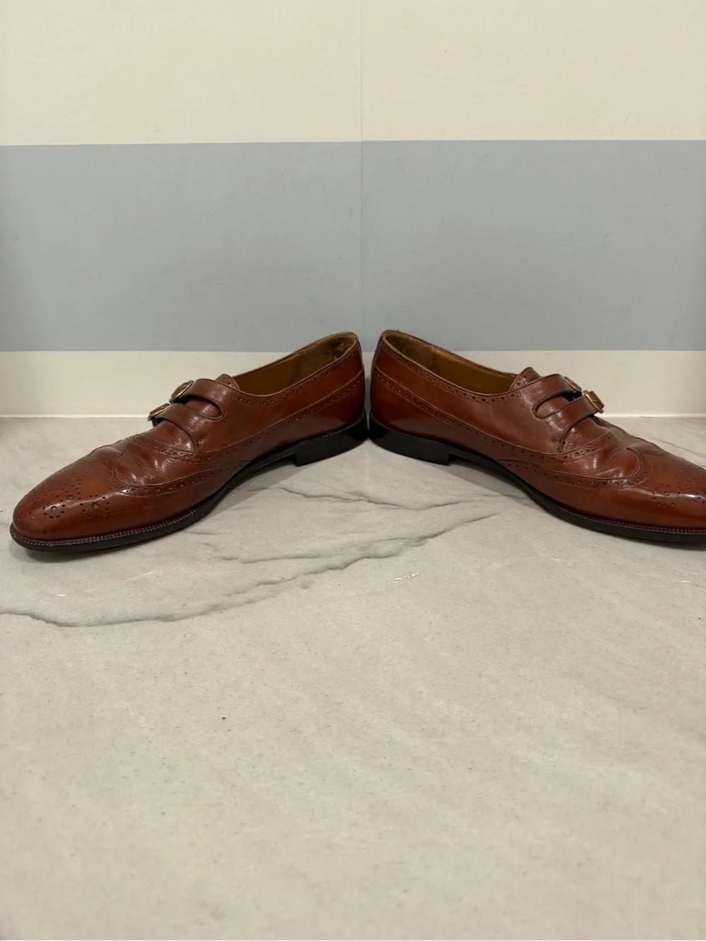 Mezlan Men's Brown Double Monk Wingtip Leather Shoes Geneva Made in Spain size 9